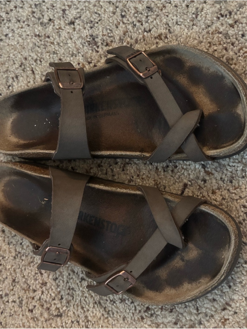 Birkenstock Women’s size 7.5 Dark Brown Double Strap Slip On Sandals